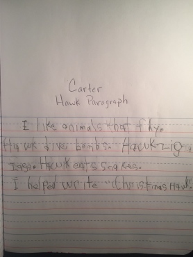 Carter writes his first complete paragraph in 5 sentences. 